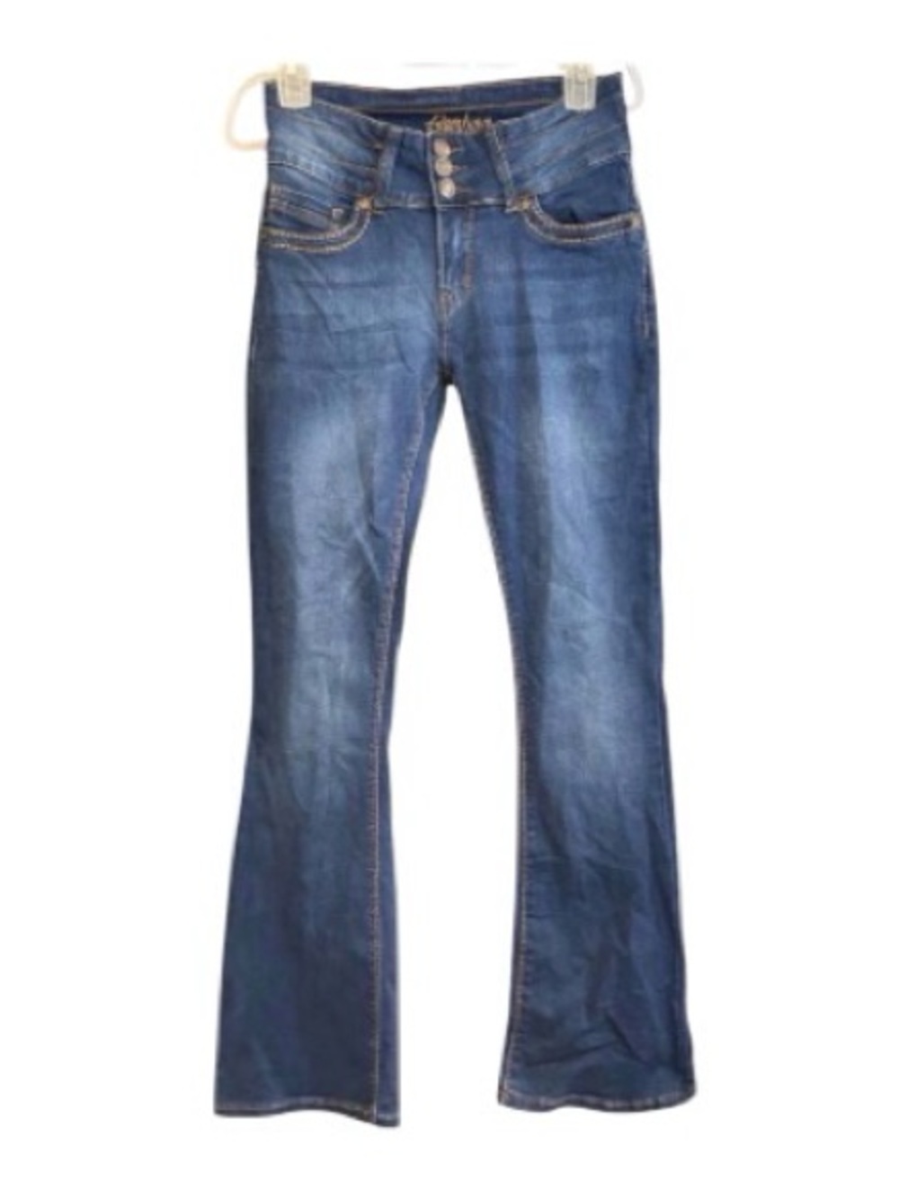 Bamboo Jeans Women's Blue Denim High Rise Triple Button Flare Jeans Size 5/6